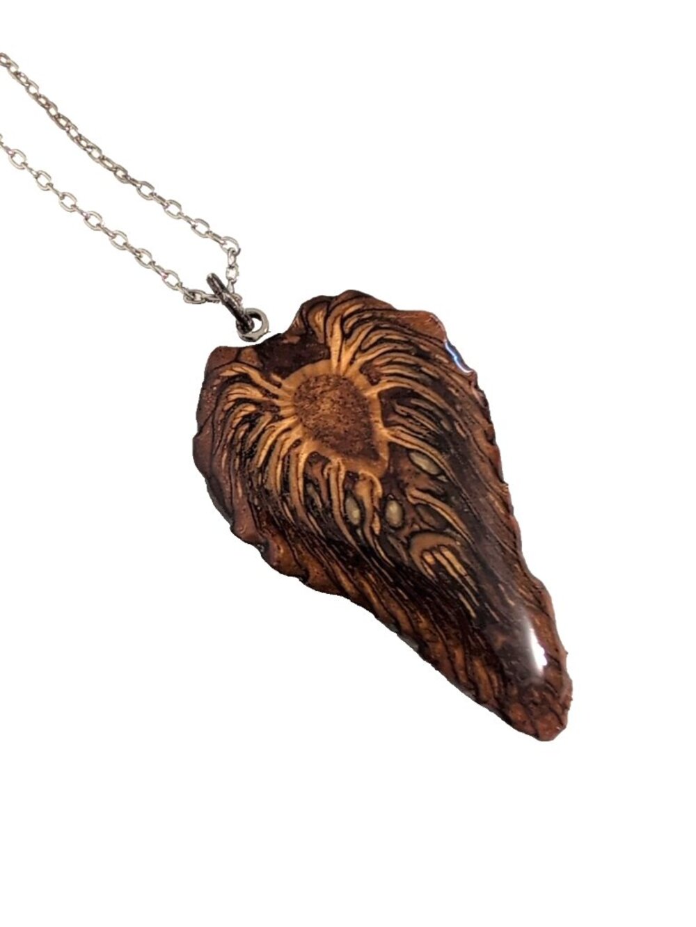 OOAK! Pine Cone Cross Section in Resin Pendant Silver Tone Chain Handmade 1.5"